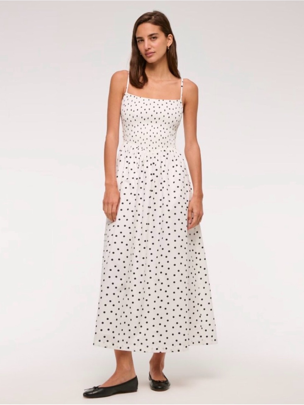 Abercrombie White Polka Dot Smocked Maxi Dress